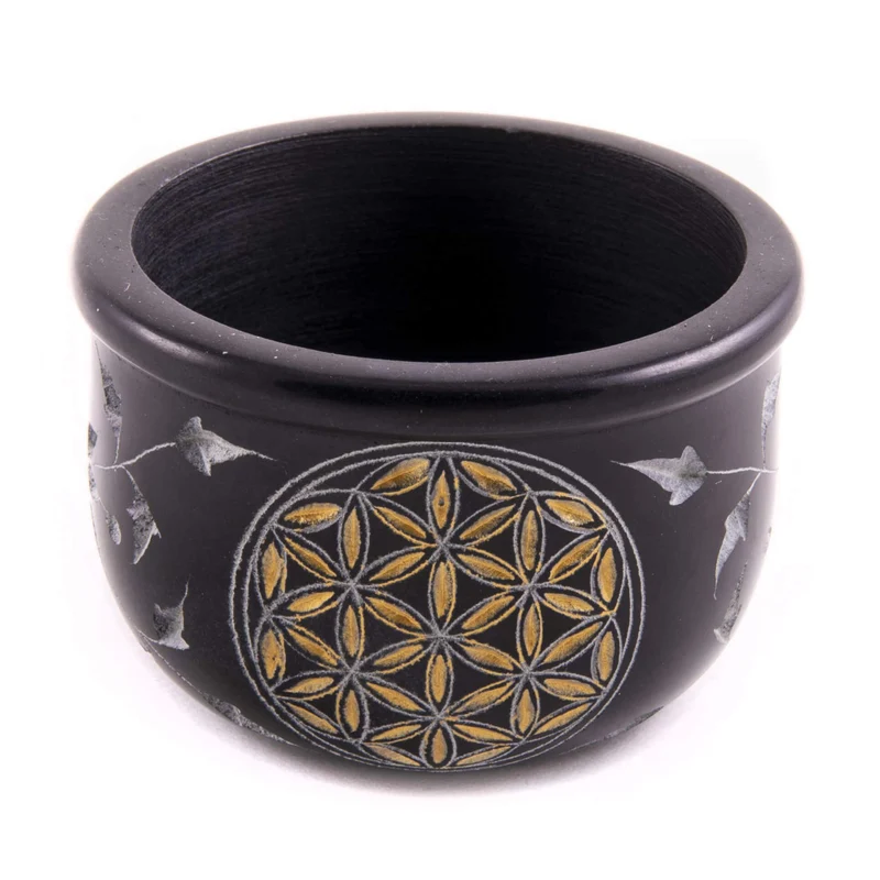 Räucherschale Blume des Lebens schwarz - gold