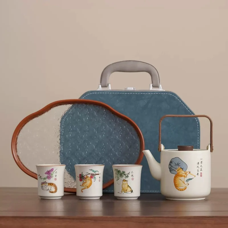 Lazy Cat - Ru Kiln Clay Big Teapot Journey Set
