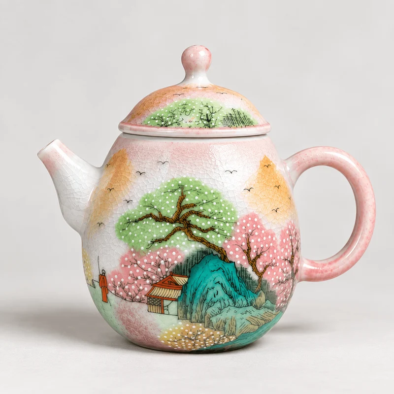 Frühlingsnebellandschaft – Handgefertigte Teekanne aus Jingdezhen, 160 ml