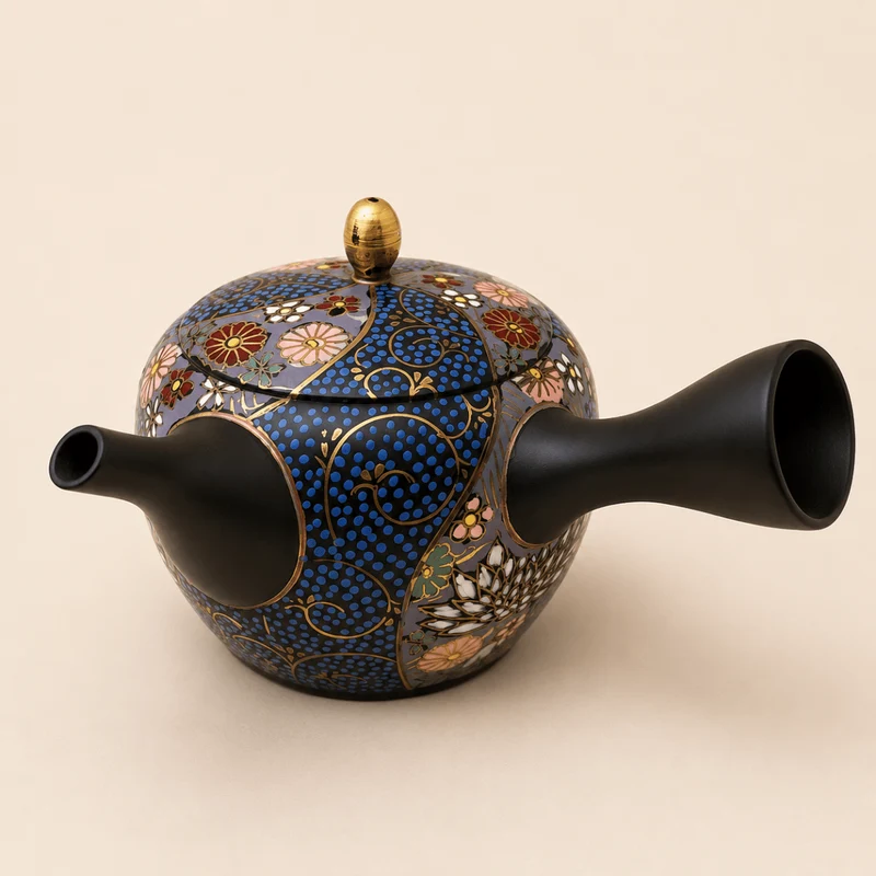 Mitternachtsblüte – Japanische Tokoname-Meister-Kyusu-Malerei