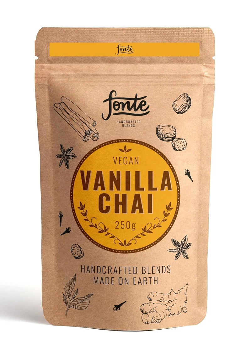 Fonte Handcrafted Vegan Vanilla Chai, Gewürzmischung für Chai Latte mit Vanille, Natürliche Zutaten, 250g Beutel, 12 Portionen