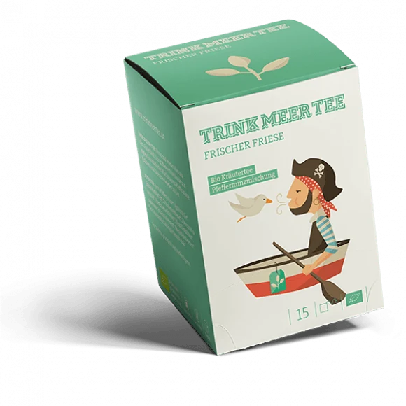 Trink Meer Tee Pfefferminztee Frischer Friese Bio Kräutertee in Teebeuteln, erfrischend und aromatisch, handgenähte Kissenbeutel aus Netzmaterial, maritimes Design, hergestellt in Deutschland - 15 x 1,5g Beutel