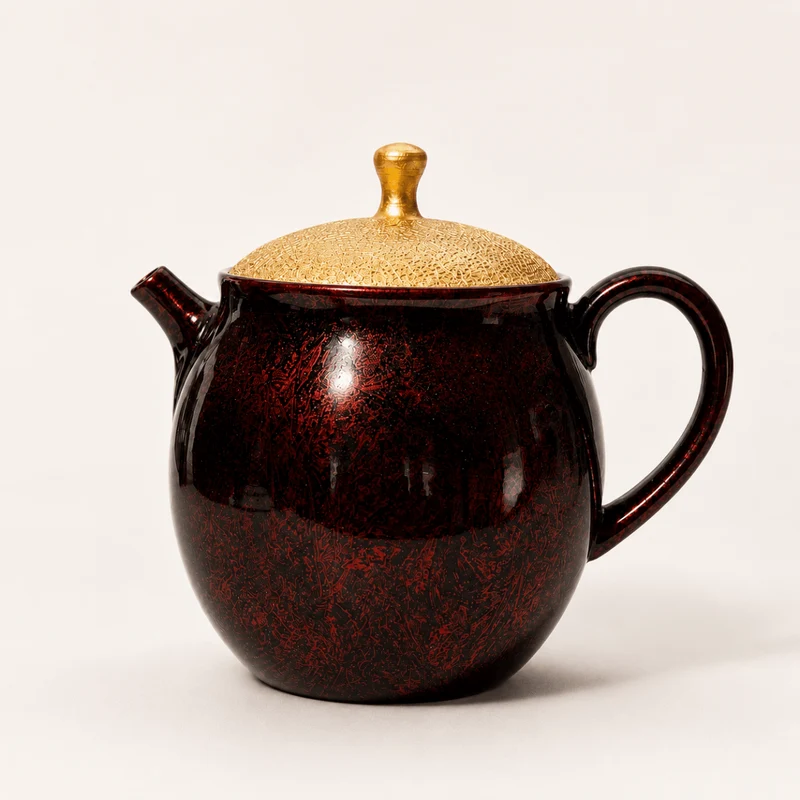 Purpurgoldene japanische Meister-Shouryu-Teekanne in königlichem Rot (Tenmoku)