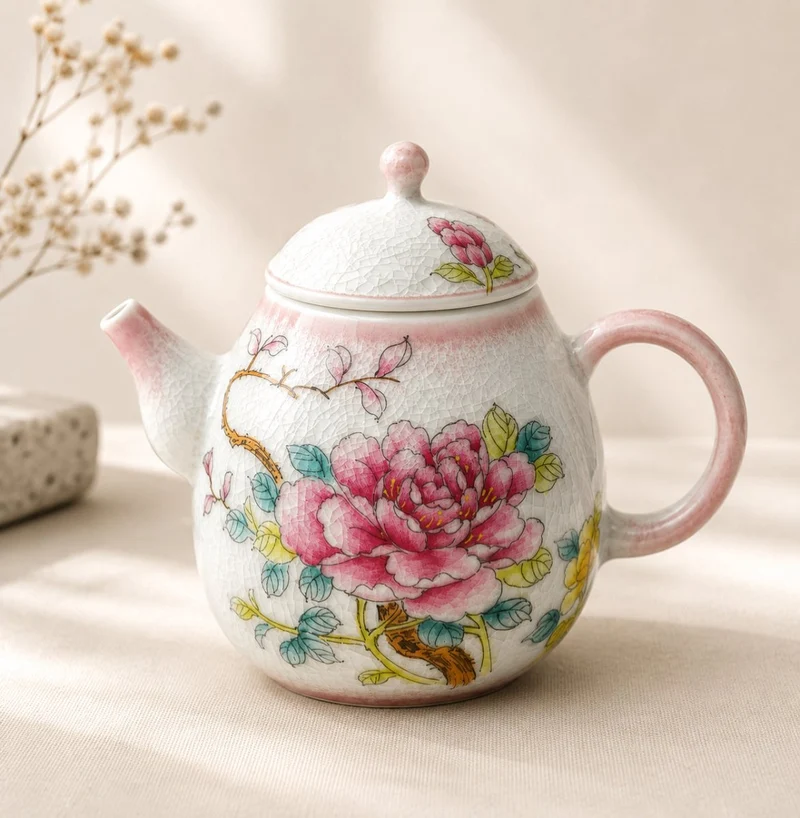 Jingdezhen handbemalte Teekanne „Purpurrote Pfingstrose“, 160 ml