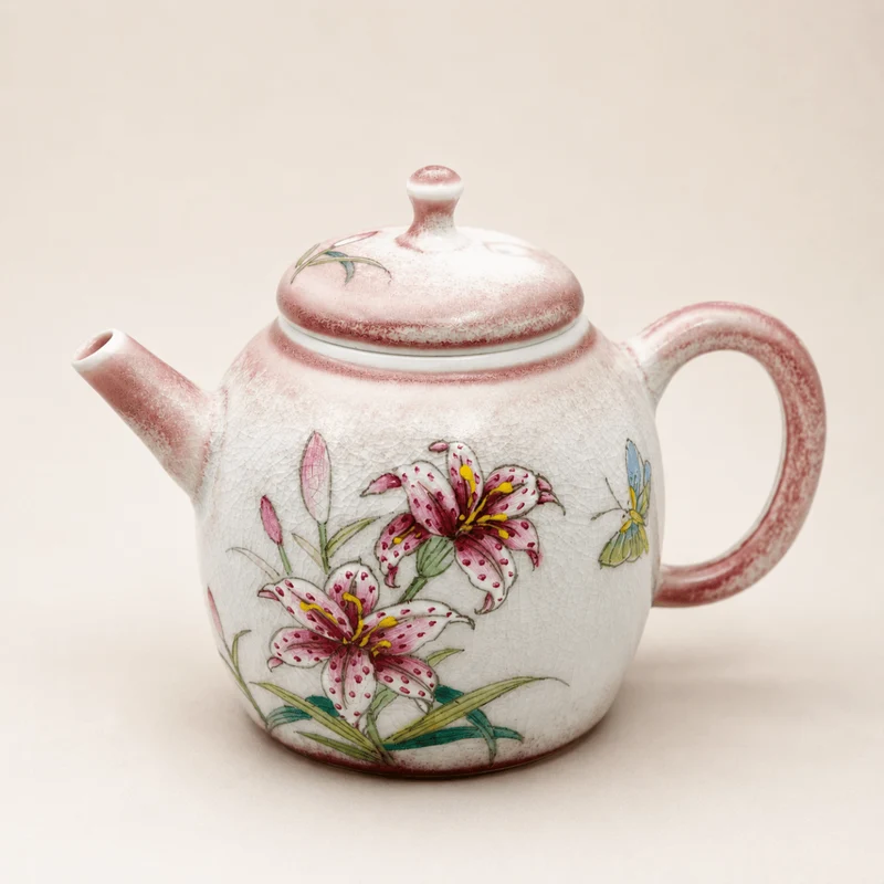 Jingdezhen handbemalte Teekanne „Errötende Lilie“, 130 ml