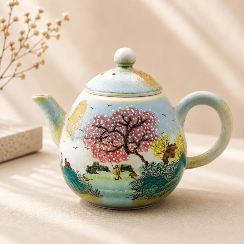 Jingdezhen handbemalte Teekanne „Flusspavillon“ – 160 ml