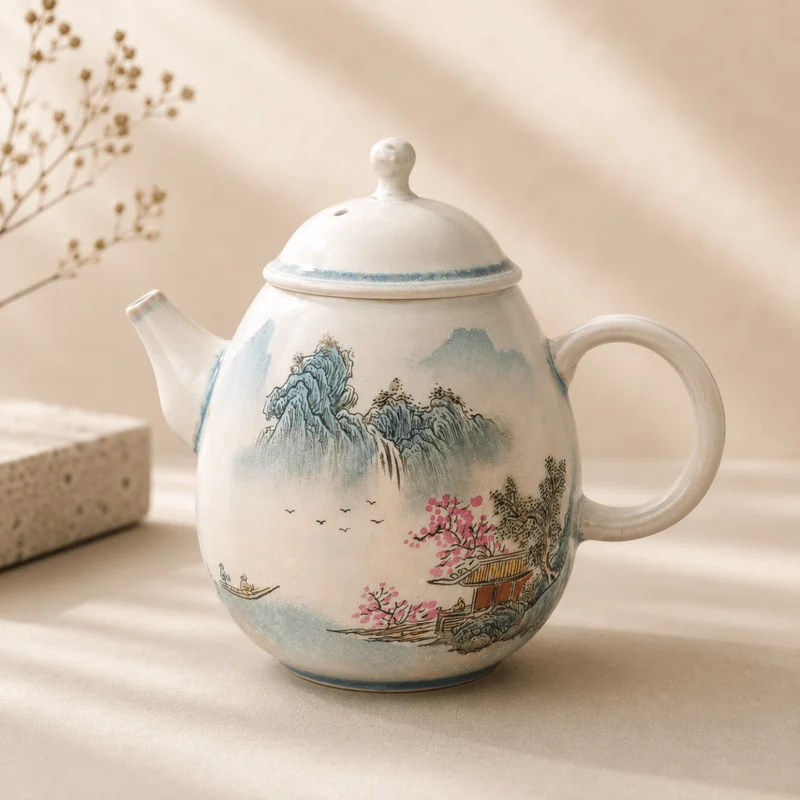 Jingdezhen handbemalte Teekanne „Versteckter Pavillon“ – 160 ml