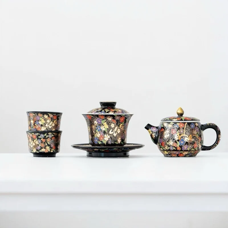 Royal Black Teekannen- und Gaiwan-Set mit 2 Teetassen