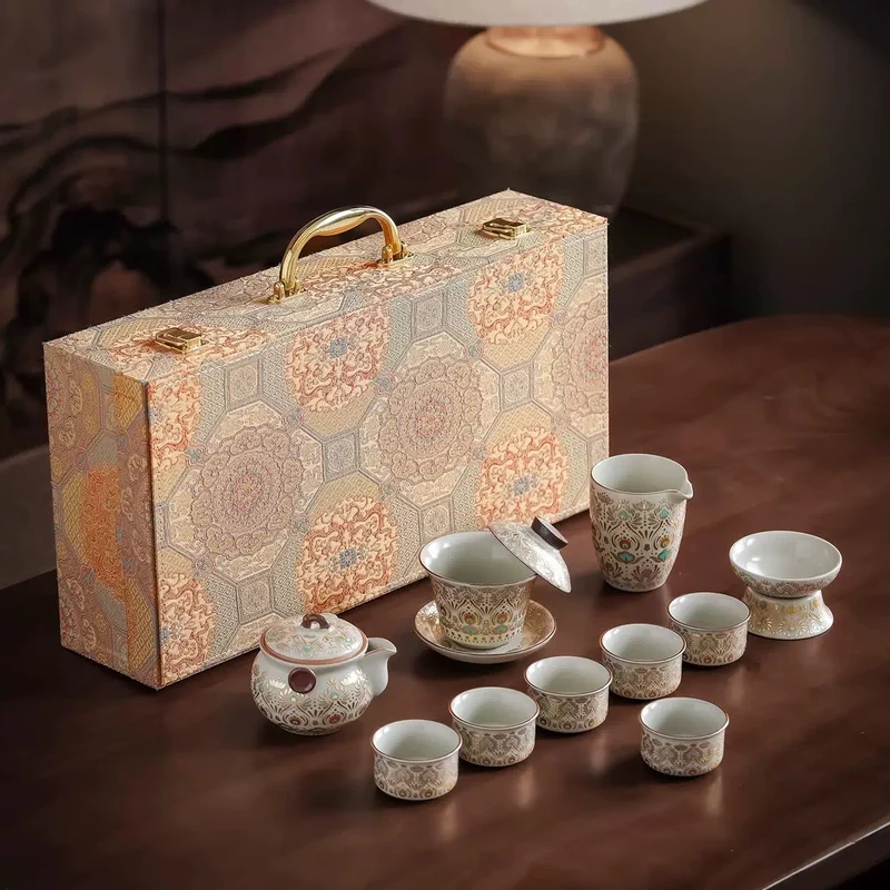 Himmlischer Glanz – Premium Ru Kiln Teekanne und Gaiwan Komplettes Teeset