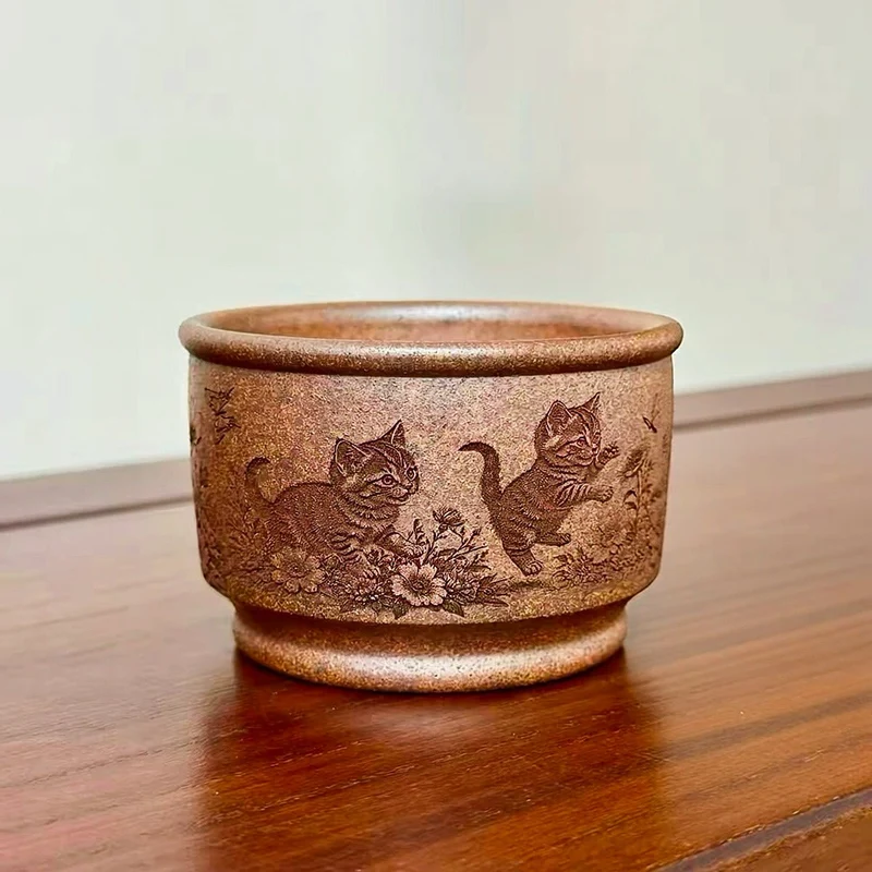 Cats Garden - Yixing Duanni Ton-Holzbrand-Teetasse