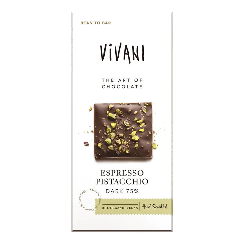 Espresso Pistacchio Dark 75% Bio-Schokolade von Vivani, 80g