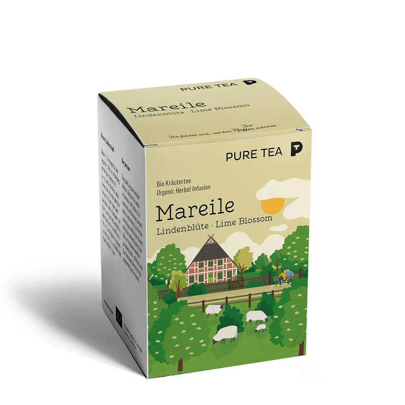 Mareile Lindenblüte - Bio Tee von Pure Tea 15 Teebeutel, Kräutertee Geschenk | Reiner Entspannungstee ohne Aromen, handgenähte Kissenbeutel, EU-zertifiziert
