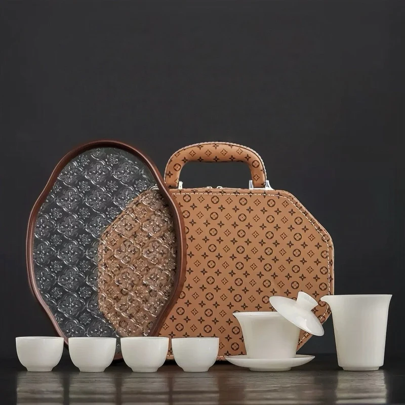 Tragbares Premium-Reiseset aus weißem, eisgekühltem Jade-Porzellan (Gongfu Gaiwan)