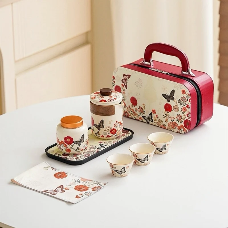 Tragbares Reise-Gongfu-Tee-Set „Schmetterling Garten“