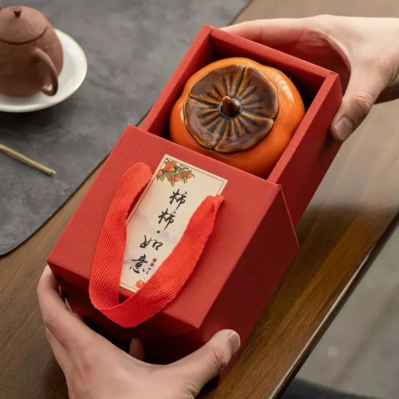 Keramikdose in Orange Persimmon-Optik mit Geschenkbox