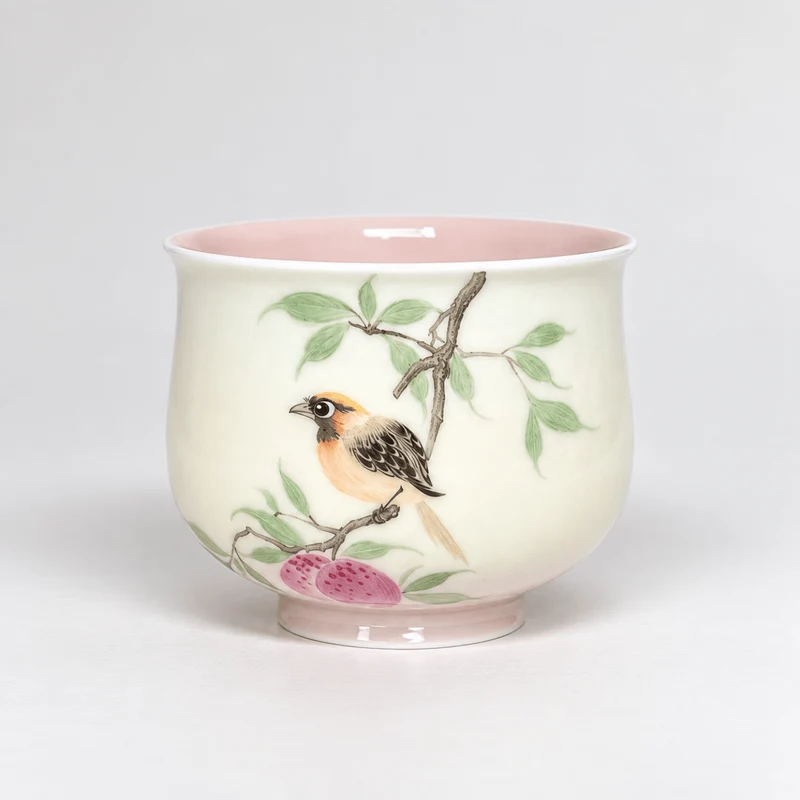 Handbemalte Pastellblüten und Singvögel Jingdezhen Teetassen
