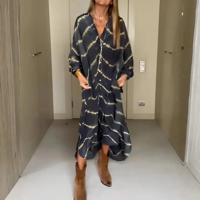 Robe Maxi Bohème à Motifs Rayés