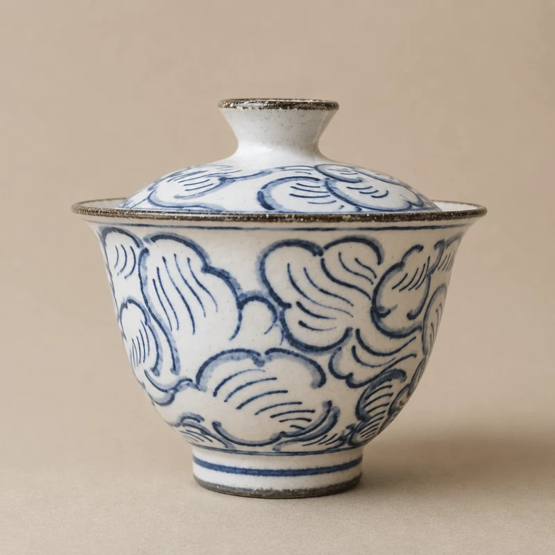 Jingdezhen handbemalt „Pinsel & Tinte“ Qinghua Gaiwan