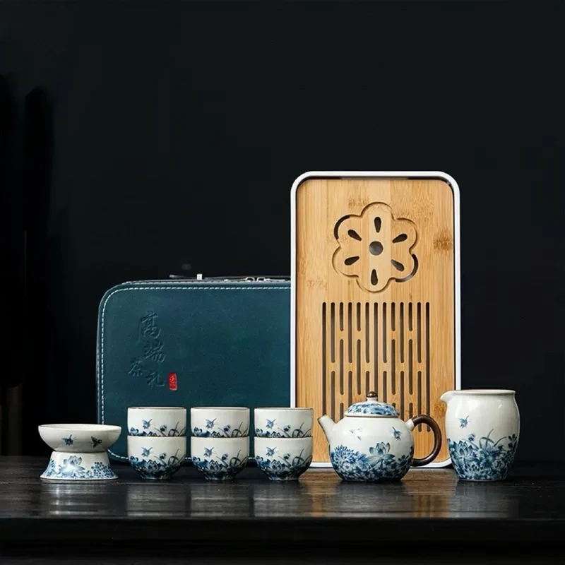 Ru Kiln Handgefertigtes komplettes Zeremonielles Gongfu Reise-Teeset