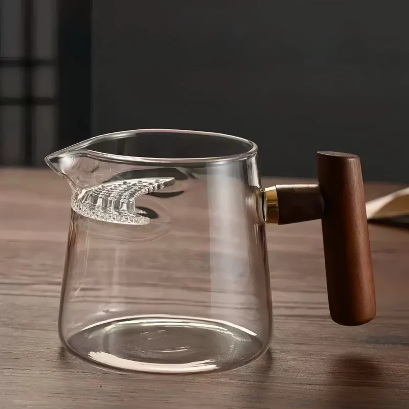 Lunar Elegance Teekanne aus Glas / Fairness-Tasse mit Griff aus Walnussholz