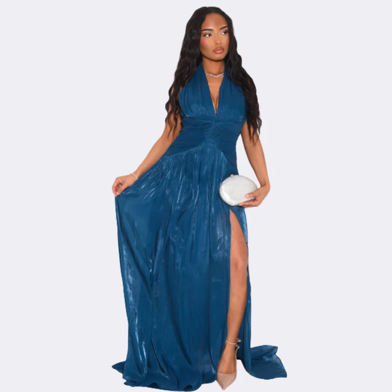 Robe Longue Satinée Dos Nu à Fente