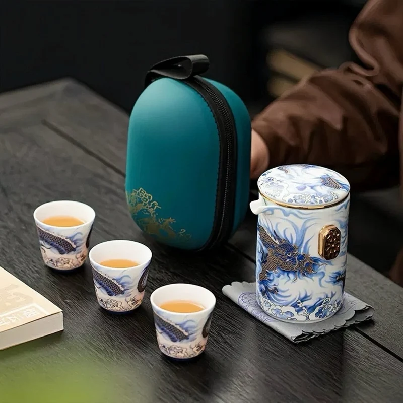 Tragbares Gongfu-Teeset „Kaiserlicher Azurdrache“