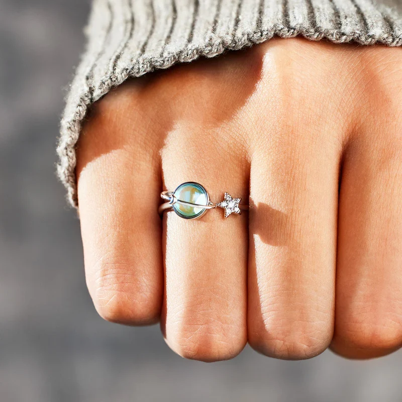 Bague Lune et Étoile Rotative