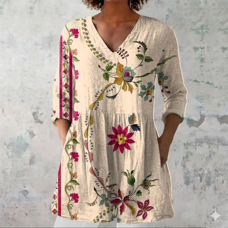 Blouse longue florale pour femme