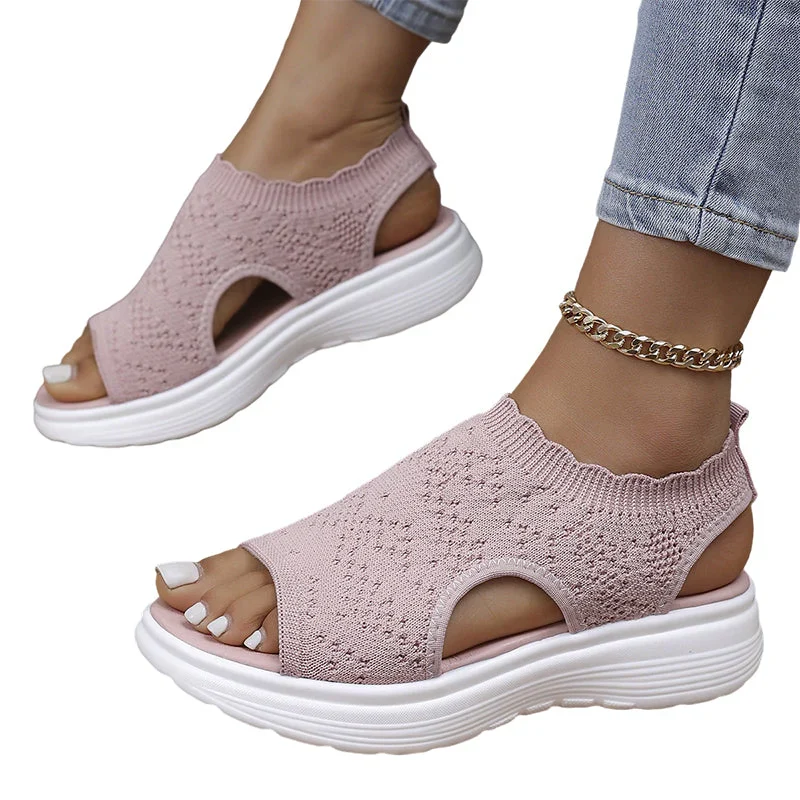 Sandales compensées femme en maille respirante et confortables
