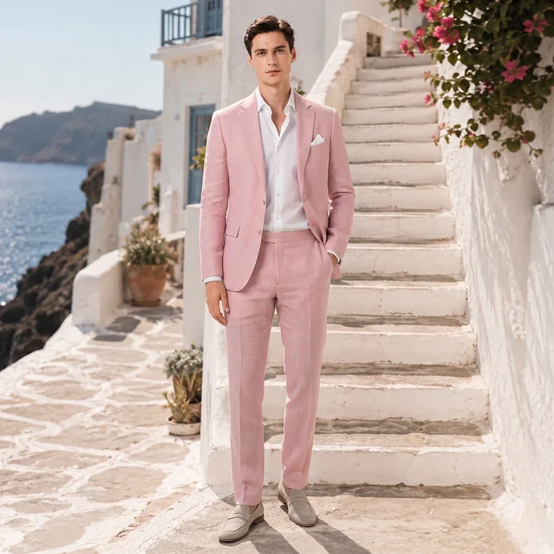 Costume homme rose poudré 2 pièces coupe ajustée mariage