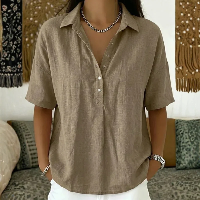 Blouse Femme Élégante et Légère à Col Boutonné