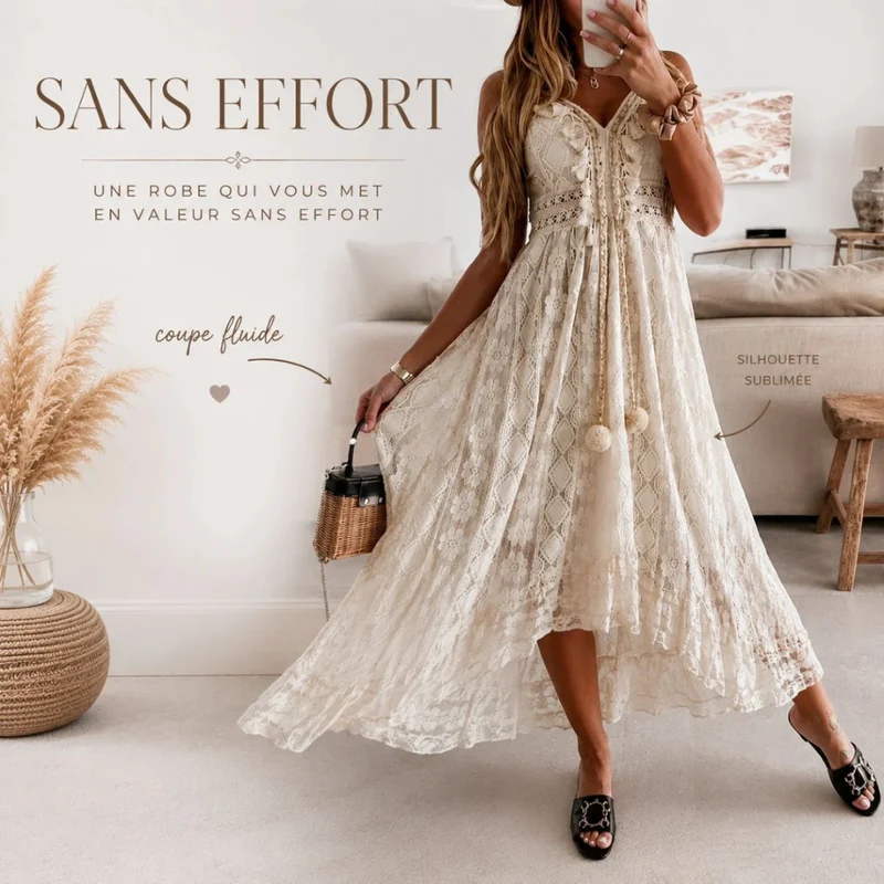 Robe longue dentelle fluide été élégante femme chic