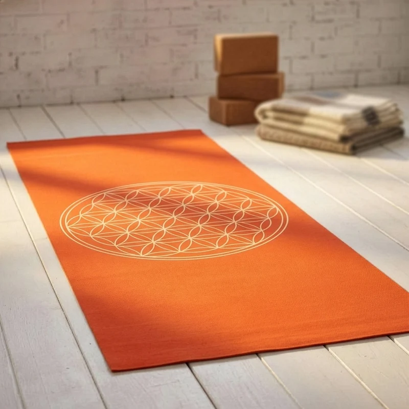 Yogateppich cotton rug - flower of life - siena/cream
