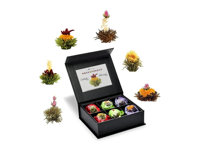 Creano Teeblumen 6er Magnetbox 3 Sorten Erblüh-Tee Weißer-/Schwarzer-/Grüner-Tee