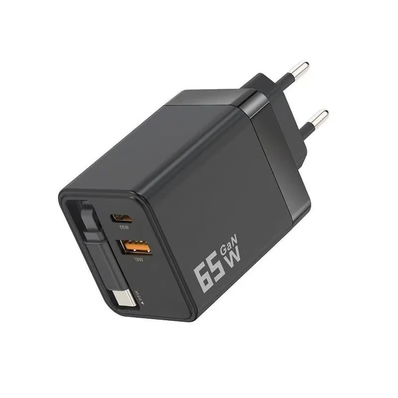 Chargeur rapide 65W avec 2 ports USB et câble détachable