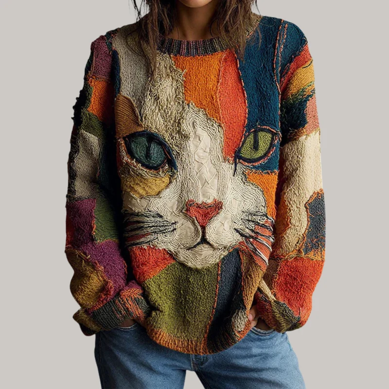 Pull artistique chat coloré