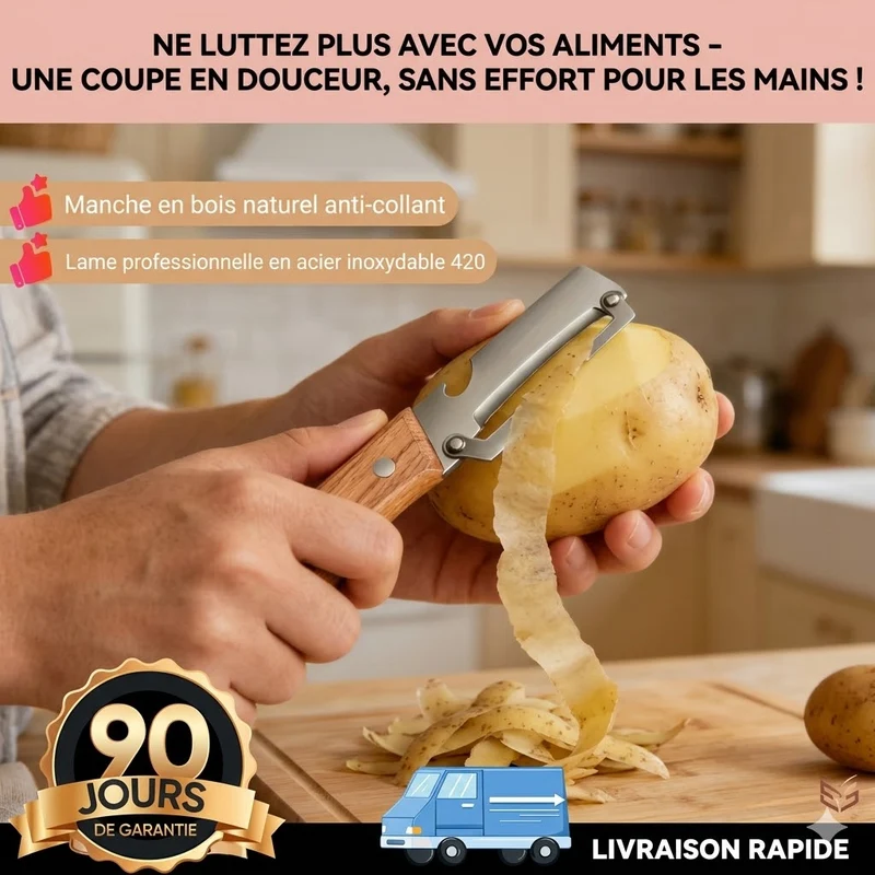 Éplucheur de Cuisine Antidérapant en Bois