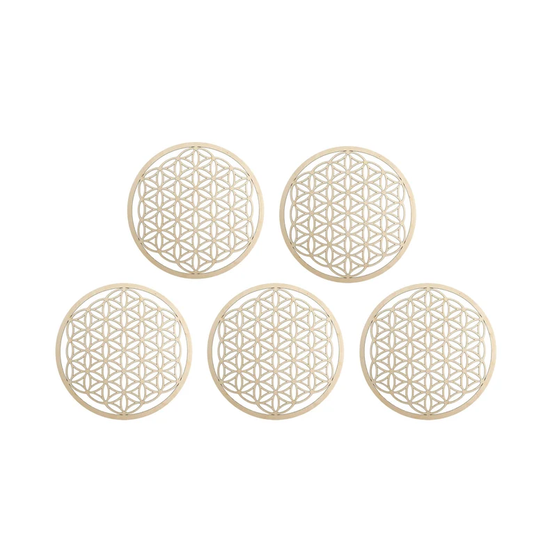 Wandschmuck "Blume des Lebens", Holz 9 cm - 5er Set