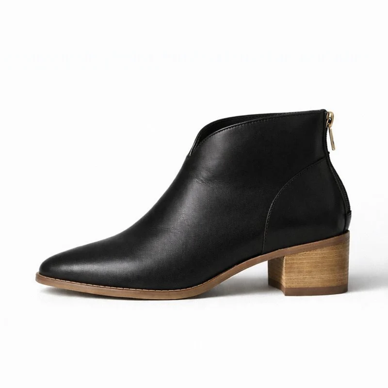 Bottines en cuir avec talon bloc et fermeture éclair