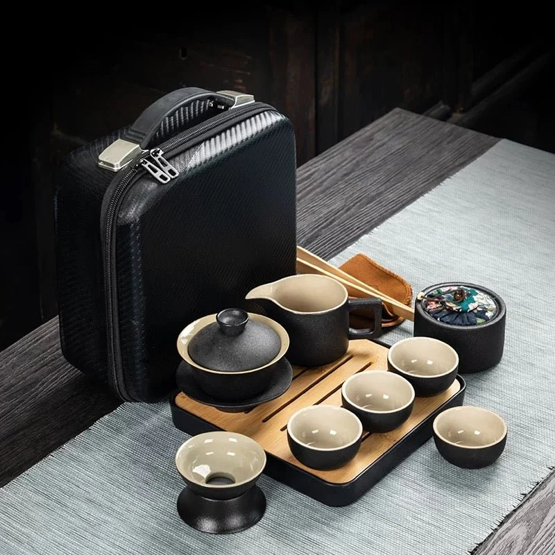 Zeremonielles Reise-Teeset aus schwarzem Ton, Gaiwan
