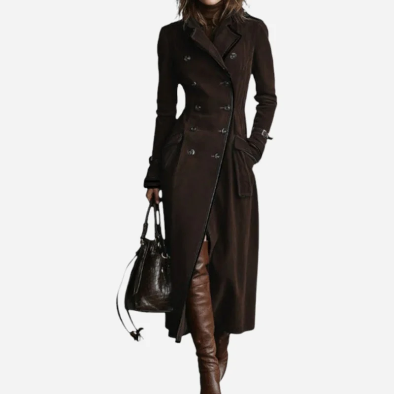 Trench long en cuir véritable femme