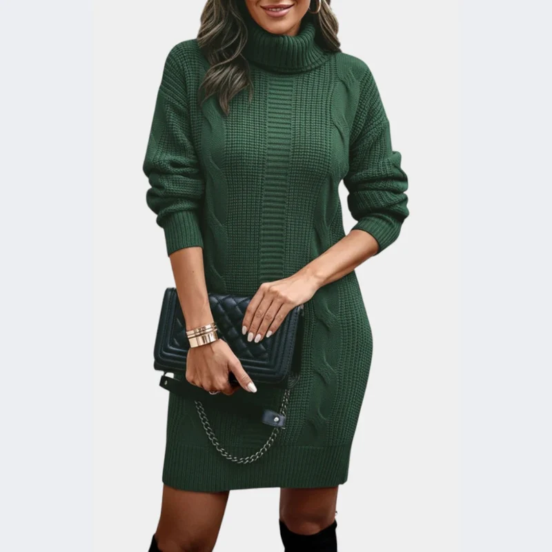 Robe pull en maille col roulé