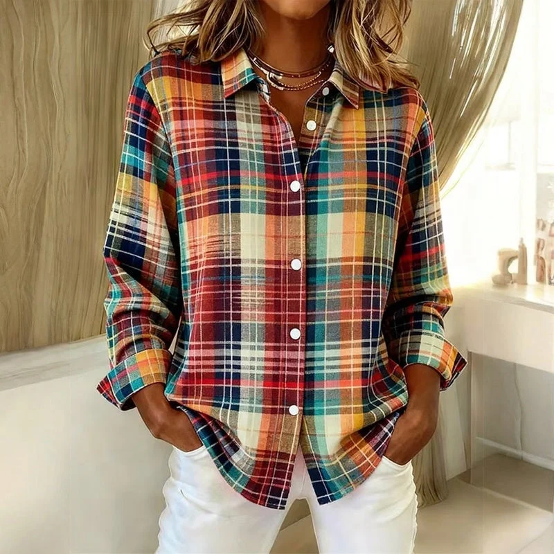 Chemisier à carreaux multicolores femme manches longues