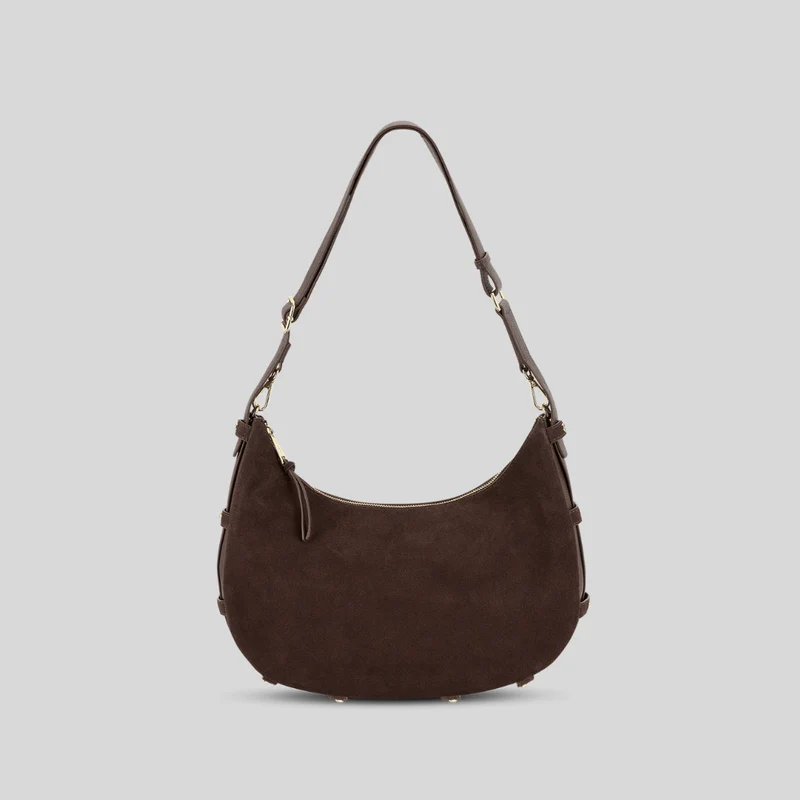 Sac demi-lune en suédine café