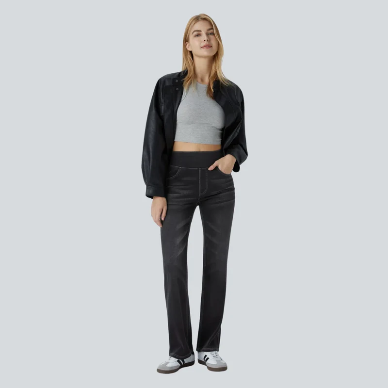 Jean Bootcut Taille Haute Extensible à Poches Multiples