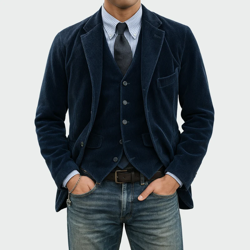 Ensemble veste et gilet en velours pour homme