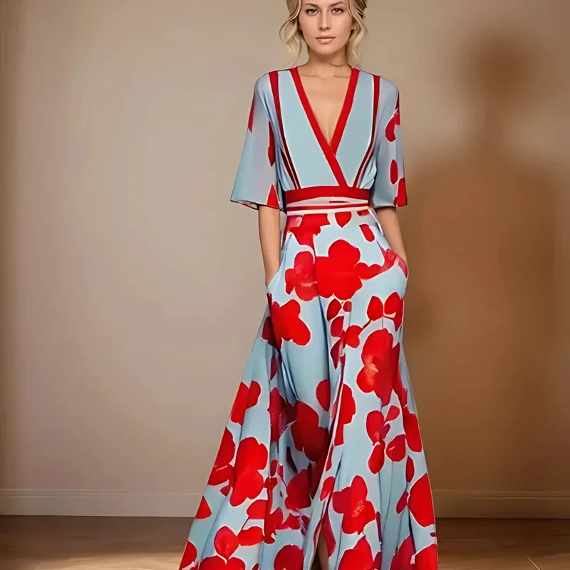 Robe longue portefeuille à fleurs