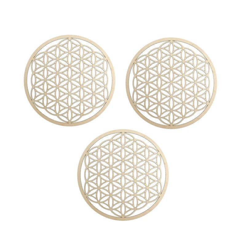 Wandschmuck "Blume des Lebens", Holz 14 cm - 3er Set