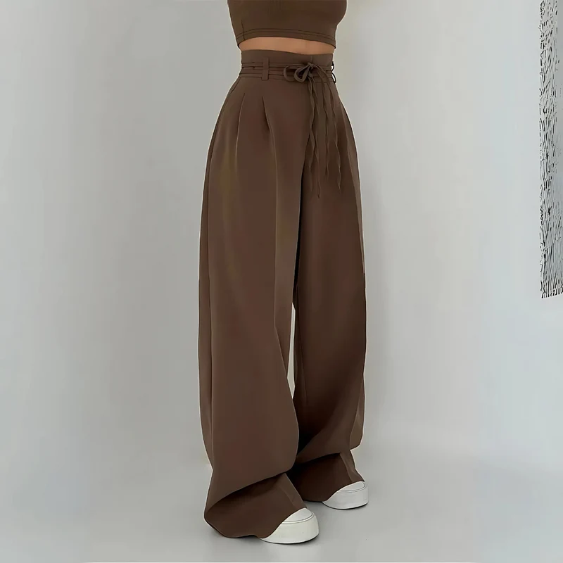Pantalon large taille haute avec lien à nouer