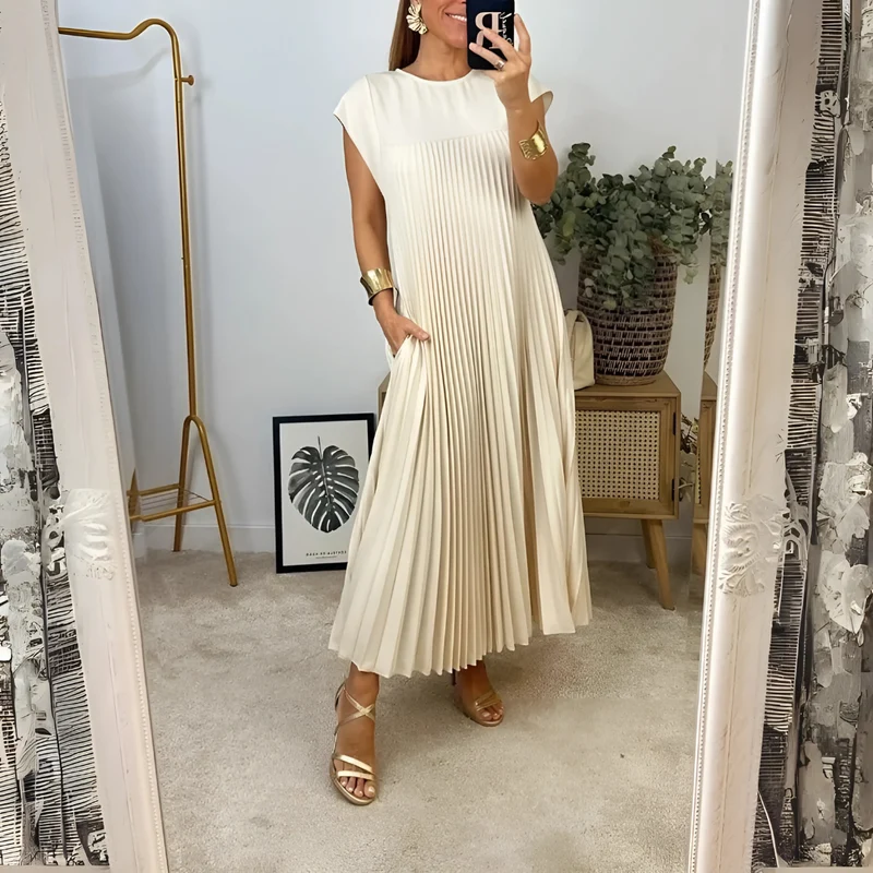 Robe plissée féminine avec ceinture – Élégante & confortable